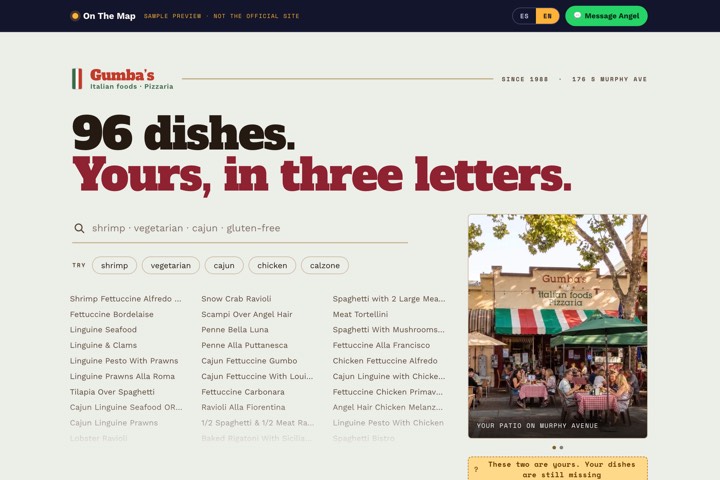 Sample site for an Italian restaurant in downtown Sunnyvale