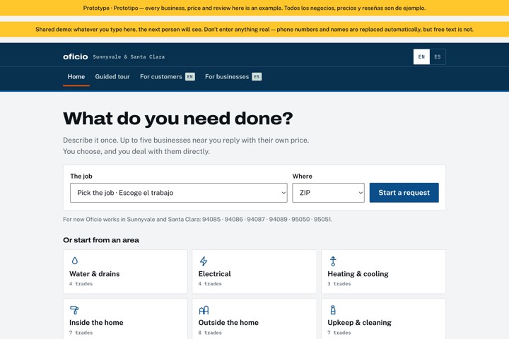 Oficio, a home services marketplace for Sunnyvale and Santa Clara