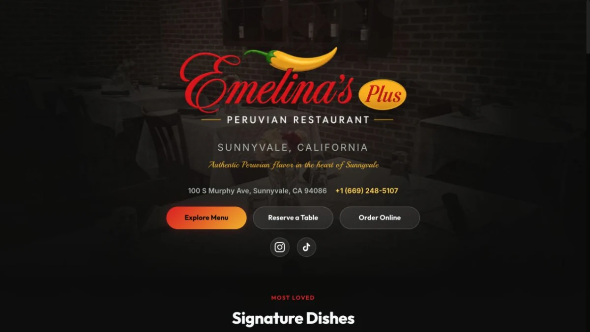 Emelina’s Plus website: restaurant menu and online ordering